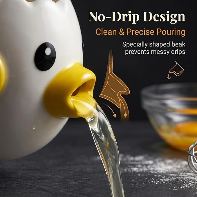 Ceramic Egg Filter Splitter, Funny Vomiting Chick Yolk White Separator | Multi-Purpose Baking Assistant Tool, Microwave & Dishwasher Safe, Hand-Painted Kitchen Gadget, Gift for Home Bakers
