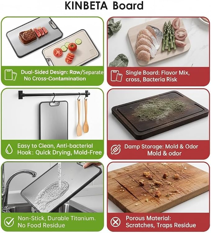 Titanium Cutting Board for Kitchen, Double Sided 2-in-1 Chopping Board with Grinding Area, Food Grade Non Toxic Metal Cutting Board for Meat & Veggies, Easy to Clean, Large Size 16"11" | Double Sided 2-in-1, Grinding Area, Food Grade Non Toxic Metal, F...