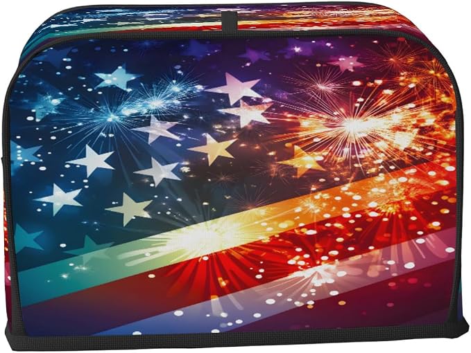 4 Slice Toaster Cover Fireworks Flag Toaster Covers Four Slice Wide Slot Waterproof and Dustproof Covers for Wide Slot Toasters and Small Appliances Kitchen Decor Gifts