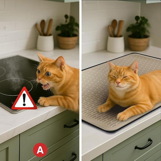 Stove Top Cover for Electric Stove - Food Grade Ceramic Stove top Cover, Silicone XXL Dish Drying Mat, Glass Cooktop Covers, Flat RV Range top Mats (Taupe,28x20)