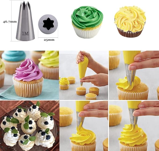 Large Piping Tips Set 1M 2D 2A 2F 6B 234 for Frosting, 6 Pcs