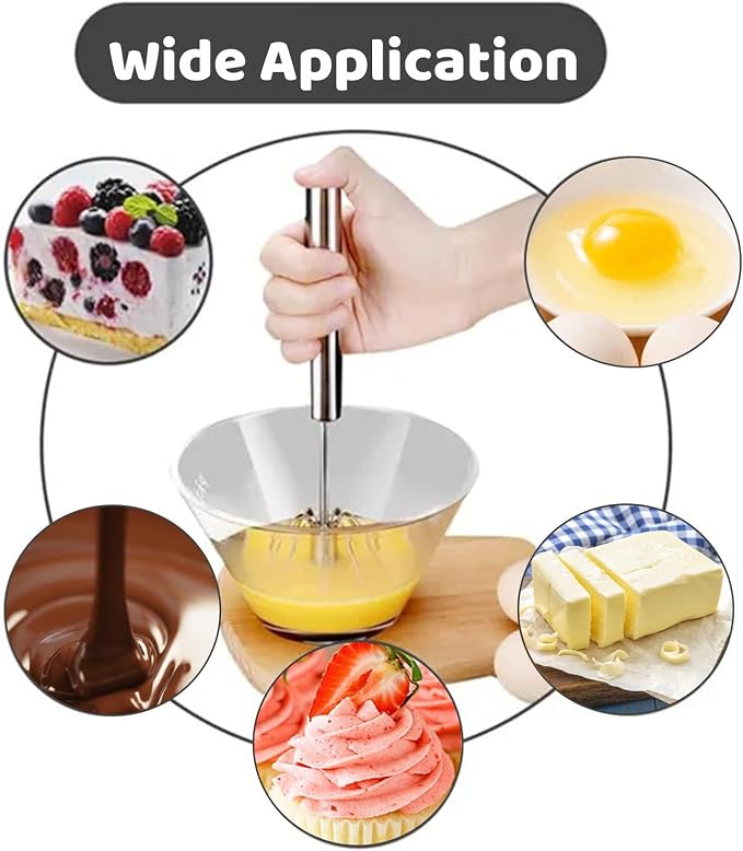 12 Inch Stainless Steel Egg Whisk - Hand Push Rotary Whisk Blender - Versatile Milk Frother, Hand Push Mixer Stirrer for Beating & Stirring, Whisking, Blending