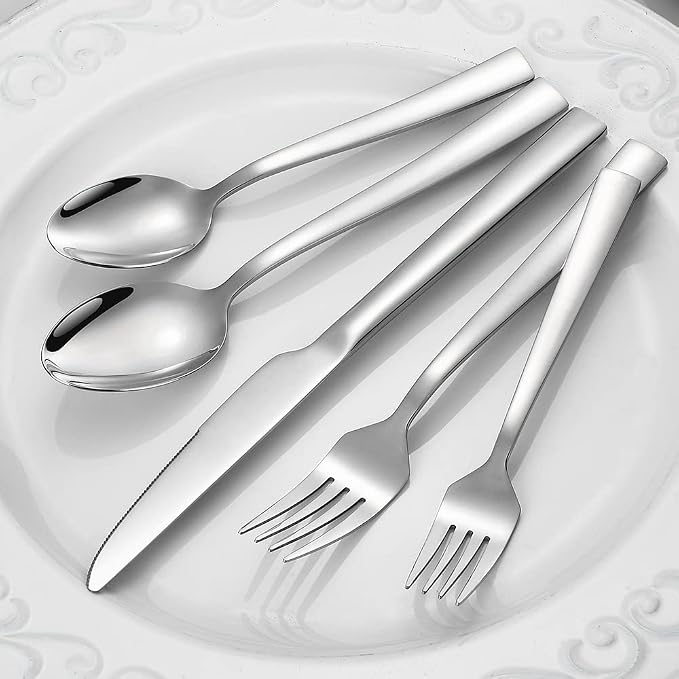Silverware Set for 4, 20-Piece Stainless Steel Flatware Cutlery Set, Square Edge Kitchen Utensil Include Knives/Forks/Spoons, Tableware for Home/Hotel, Mirror Polished Dishwasher Safe
