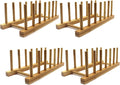Bamboo Wooden Plate Racks Dish display Holder Kitchen Storage, Pack of 4 | Cabinet Organizer for Dish / Plate / Bowl / Cup / Pot Lid / Cutting Board/ Book (vertical)