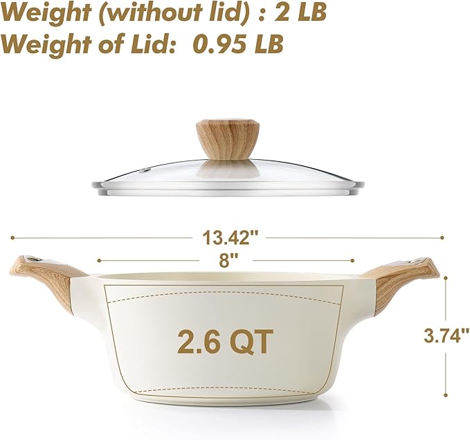 SENSARTE Ceramic Nonstick Stock Pot with Lid, 2.6/4.5/6.6/8.5/11 QT Soup Pot Casserole Pot, Non-toxic Healthy Pasta Pot, Large Cooking Pot Stew Pot, Induction Compatible, PFOA PFAS PTFE Free, White