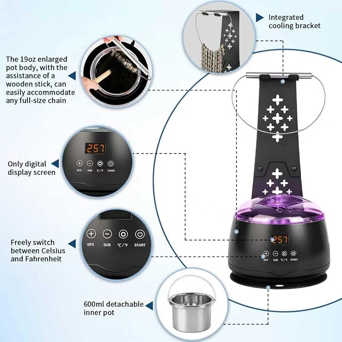 Bicycle Chain Wax Melting System 19oz, with Inner Pot and Cooling Rack | Precise Temperature Control for Rapid Melting, Complete Waxing Kit, Easy to Use All-in-One Chain Care Tools