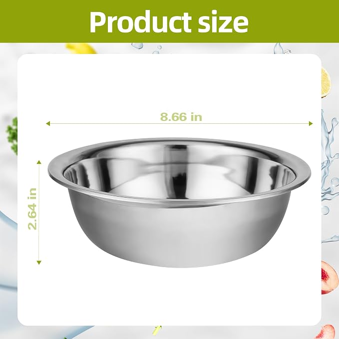 10 Pack 8.66 x 2.64 Inch Stainless Steel Mixing Bowls for Bulk Food Prep with Nesting Design for Hotel Restaurant and Home Kitchen Cooking in Silver