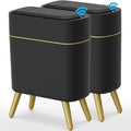 2 Pack - Automatic Bathroom Trash Can with Lid - Smart Trash Can Touchless | Bedroom, Office, Kitchen, Living Room - 2.5 Gal Motion Sensor Garbage Can - Black with Gold Legs
