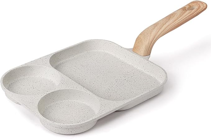 Egg Frying Pan, 3 Section Omelette Pan with Nonstick Coating, Aluminium Alloy, Suitable for Gas and Induction Stove