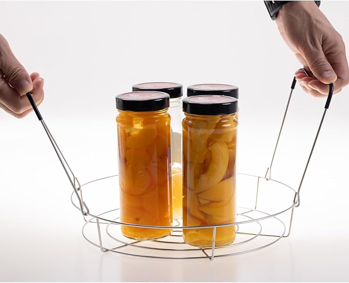 12in Stainless Steel Canning Rack, Heat Resistant Silicone Handles | Silver Stainless Steel Canning Rack for Regular Mouth and Wide Mouth jar, Holds 6 Quart or 7 Pint Jars in Pressure Canner Pot