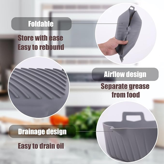 Golden Associate Silicone Liners Square for 6.5 to 7.5 inch Air Fryer, 2 Pcs Non-stick Food-grade Reusable Basket Baking Tray Airfryer Accessories, Top Size 7 inches, Bottom Size 6.3 inches