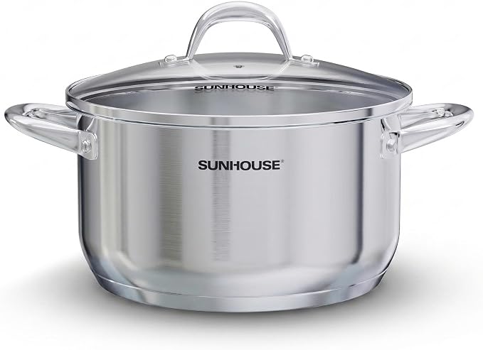 Sunhouse 6 QT Stainless Steel Stock Pot with Lid - Large Pot for Cooking | Stainless Steel Pot For Pasta, Soup, Spaghetti - Impact Bonding Base Big Pots for Canning, Boiling - Induction Compatible