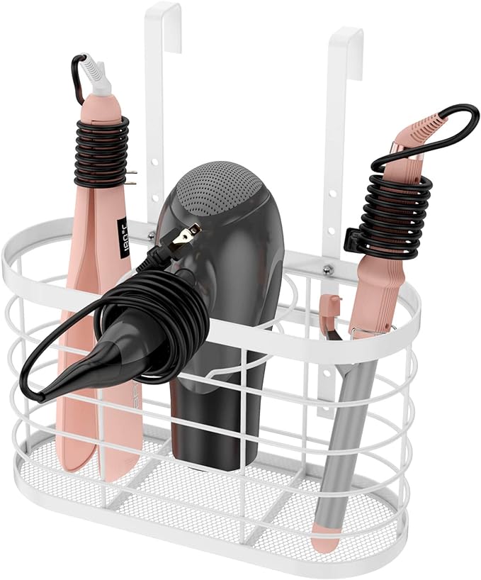 Hair Dryer Holder 3 in 1 Hair Tool Organizer - Blow Dryer Holder | Djustable Height Wall Mounted/Cabinet Door Bathroom Organizer Under Sink for Hair Dryer, Flat Irons, Curling Wands
