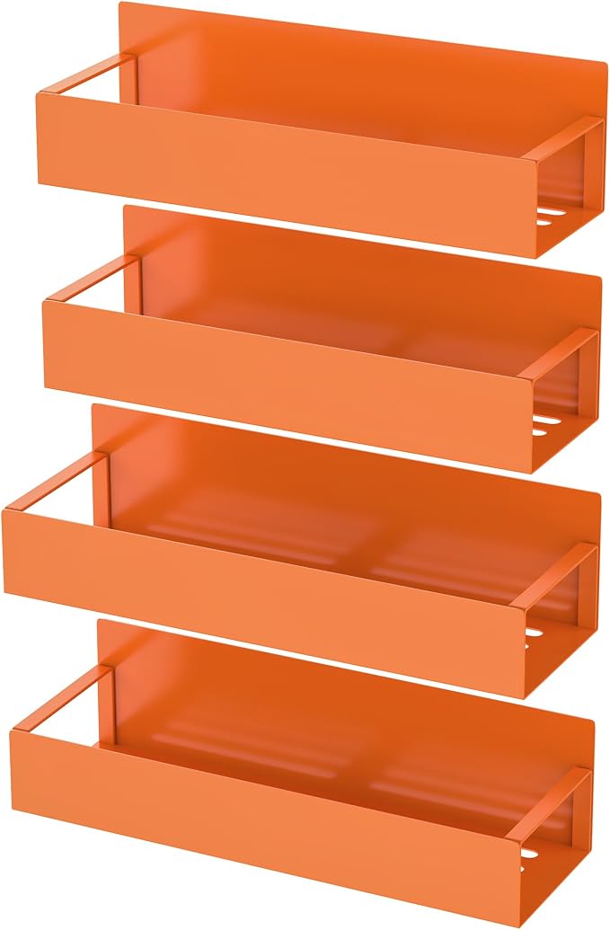 Metal Magnetic Spice Rack for Refrigerator Orange, 4 Pack | Magnetic Shelves Heavy Duty for Fridge in Kitchen, Seasoning Storage Organizer, For Oven Washer and Dryer, For Heavier Items