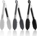 7-Inch Kitchen Tongs Set of 3, Cooking Tongs with Silicone Tips | For Cooking/Serving/Grilling | Heat-Resistant | Food-Grade Material | Dishwasher Safe | Black/White/Gray