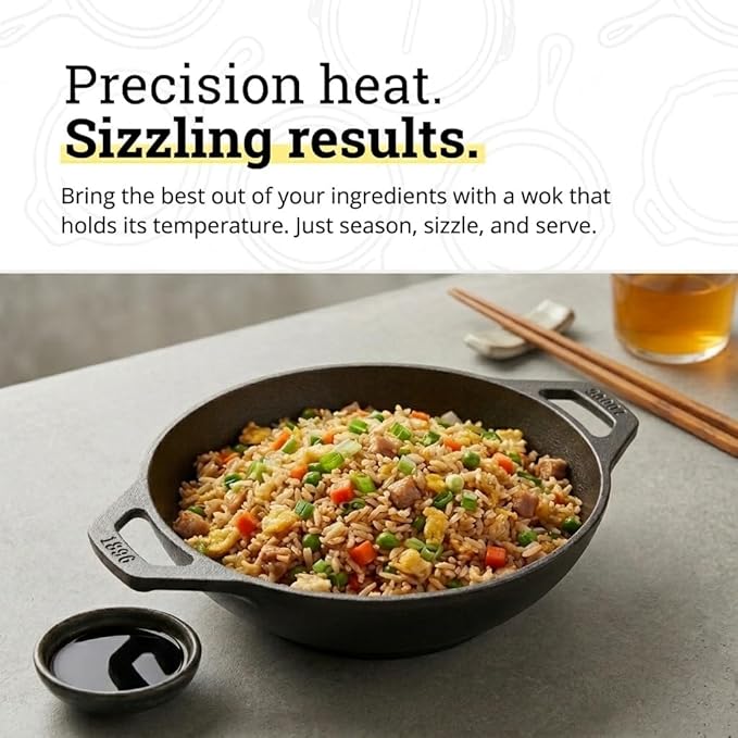 Lodge Cast Iron Mini Wok - Naturally Seasoned Stir Fry Pan with Dual Loop Handles - Compact Cast Iron Cookware for Searing, Serving & Everyday Cooking - 6.25 Inches