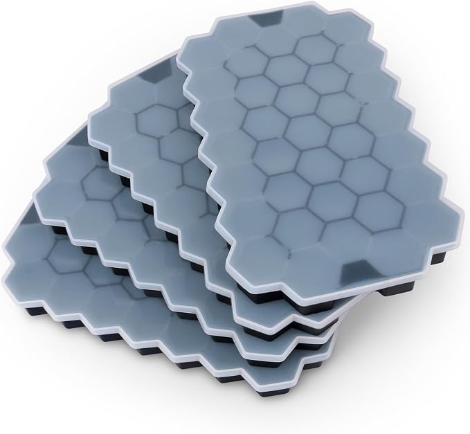 Ice Cube Trays for Freezer with Lid-Silicone Ice Cube Tray with Lid Ice Maker 4 Pack Black,Easy-Release Reusable Ice Cube Coffee Scoop for Coffee Bar Accessories