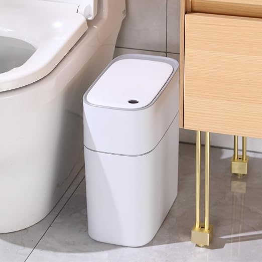 3.5 Gal Rechargeable Motion Sensor Bathroom Trash Can with Lid, Bag Suction | Water-resistant design, automatic liner suction and hands-free opening for bathrooms, bedrooms, kitchens and offices