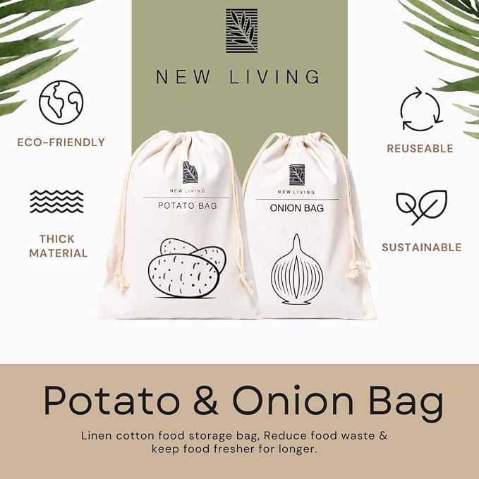 New Living Eco Potato & Onion Storage Bags, Linen Cotton Material, 30 * 40cm