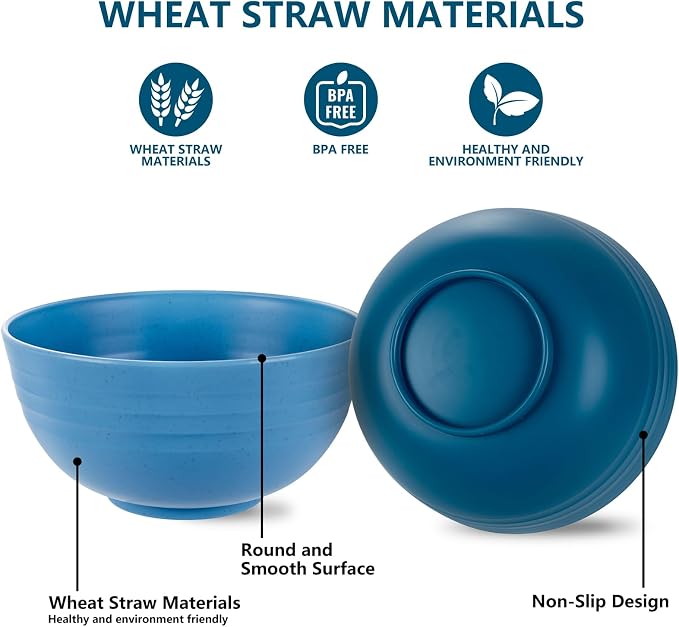 Rubtlamp 16pcs Wheat Straw Dinnerware Set, Unbreakable Plates And Bowls Sets of 4, Plastic Plates Set Reusable (Cold Four Colors) for Camping