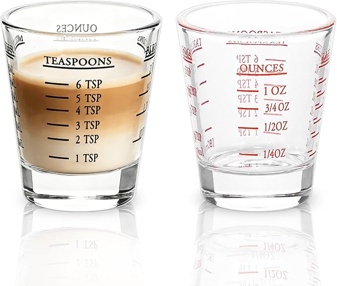 Shot Glasses Measuring cup Espresso Shot Glass Liquid Heavy Wine Glass 2 Pack 26-Incremental Measurement 1oz, 6 Tsp, 2 Tbs, 30ml (Black and Red)