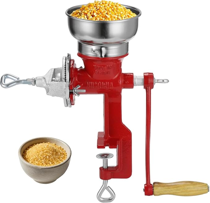 Corn Grinder Grain Manual,Cast Iron Crank Corn Grain Mill Grinder,Hand Powered Flour Mill,Wheat Grinder with Adjustable Coarseness & Wooden Handle for Home, kitchen, Coffee,14.6" Tall & 5.3" Hopper