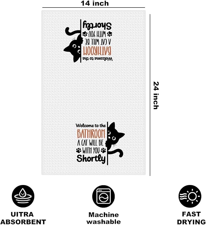 Jztco Funny Black Cat Hand Towels, Cat Lover Gifts for Women Grandma Mom | Cat Mom Gifts for Women, Humorous Black Kitty Decorative Hand Towels for Bathroom Decor, Funny Bathroom Decor 14x24 Inch