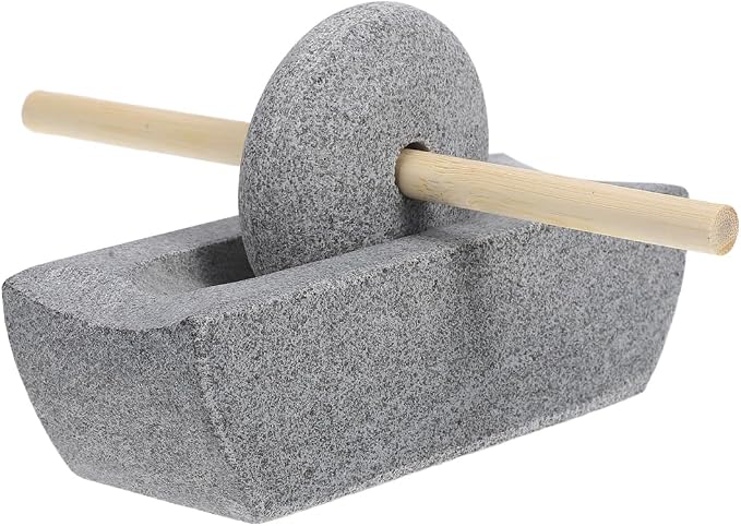 ABOOFAN 1 Set Traditional Chinese Stone Mill Manual Grinder with Hand Crank for Tea Spice Grinding Compact Rolling Pestle for Home Use Ergonomic Design for Effortless Grinding