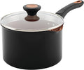 Farberware Glide Copper Ceramic Nonstick Straining Sauce Pan with Lid, 3-Quart, Black