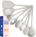 NonToxic Platinum Silicone Utensils, 100% Plastic-Free, 8-Pcs, Gray | LFGB-certified platinum silicone. Solid steel core, no hidden plastics. 500°F heat resistant. Non-scratch. Dishwasher safe