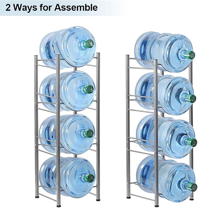 LIANTRAL Water Cooler Jug Rack, 5 Gallon Water Jug Holder Water Bottle Storage Rack, 5 gallon water bottle holder, water jug holder, 4 Tiers, Silver | 4-Tier Silver,Heavy-Duty Steel,Rustproof,Easy Assembly,Floor Protection,Save Space, Detachable,Perfec...