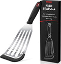 Silicone Fish Spatula, Heat Resistant Silicone Edge for Nonstick Cookware, Fish Turner for Kitchen Use, Flexible and Thin Stainless Steel Slotted Spatula,12.2 * 3.42 Inch, Black