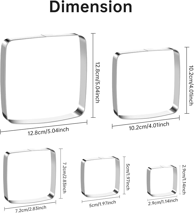 Square Round Corner Cookie Cutter Sandwich Cutters for Lunchbox Fruit Cutters Vegetable Cutters for Baking DIY X‘mas Birthday Party Decor, Pack of 5