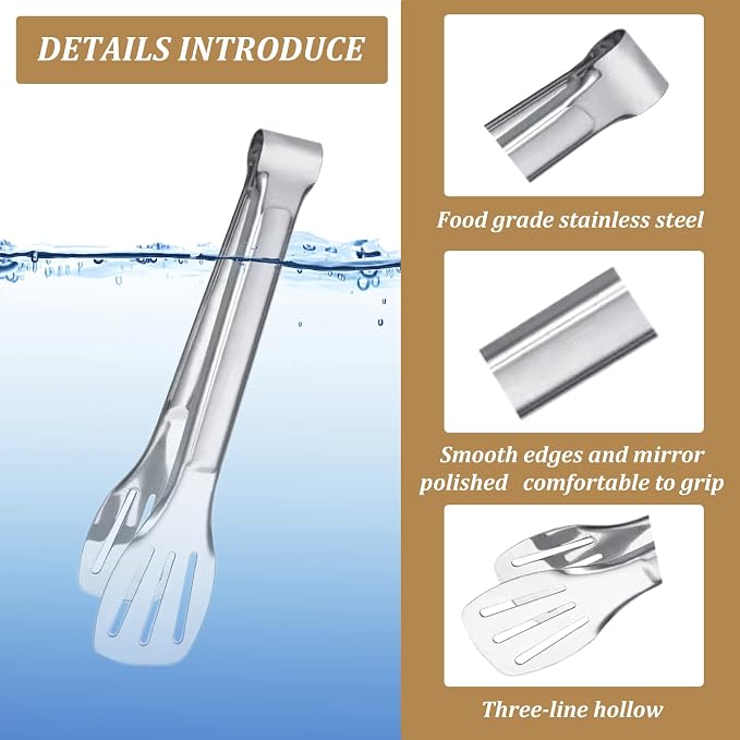 6PCS Serving Tongs, 7Inch Buffet Tongs, Stainless Steel Food Tong Small Serving Utensils for Cooking, Entertaining, Salad, Barbecue, Buffet, Toast and Steak by Sunenlyst