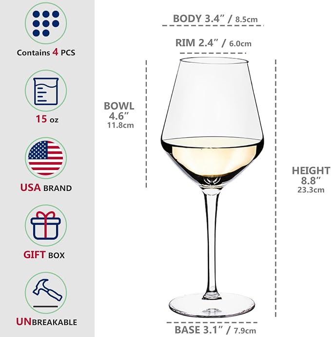 crayline Plastic Wine Glasses Set of 4(15oz) | 100% Tritan & BPA Free | Unbreakable Wine Glasses with Stem | Dishwasher Safe | Perfect For Pool, Patio, Camping, Outdoor Parties, Everyday Use.
