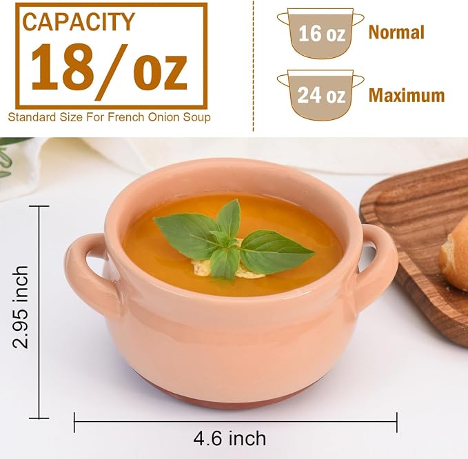 Vumdua French Onion Soup Bowls, 16 oz French Onion Soup Crocks with Handles for Chilli, Cereal, Cereal, Pot Pies, Oven, Broil & Dishwasher Safe, Multicolor, Set of 4