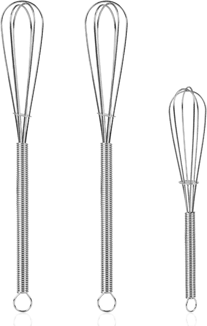 NileHome Mini Whisks Stainless Steel Whisk Set 5" 7" 7"Kitchen Small Wisk Balloon Wire Tiny Whisks for Cooking, Whisking, Blending, Beating, Stirring 3 Pack