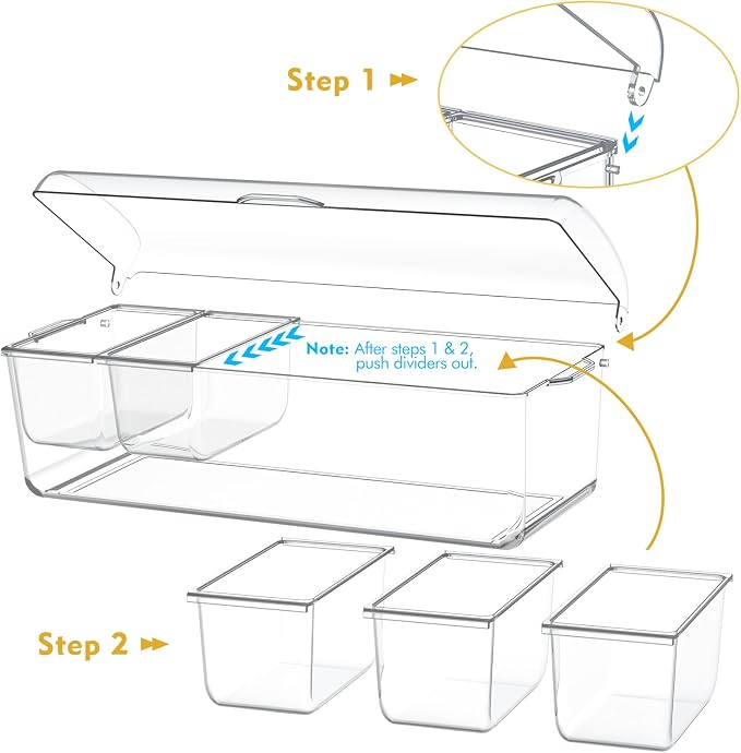 Condiment Tray with Stainless Steel Tableware, Chilled Condiment Server | Bar Accessories with 5 Spoons, 5 Forks and 1 Clip with Removable Trays and Lid