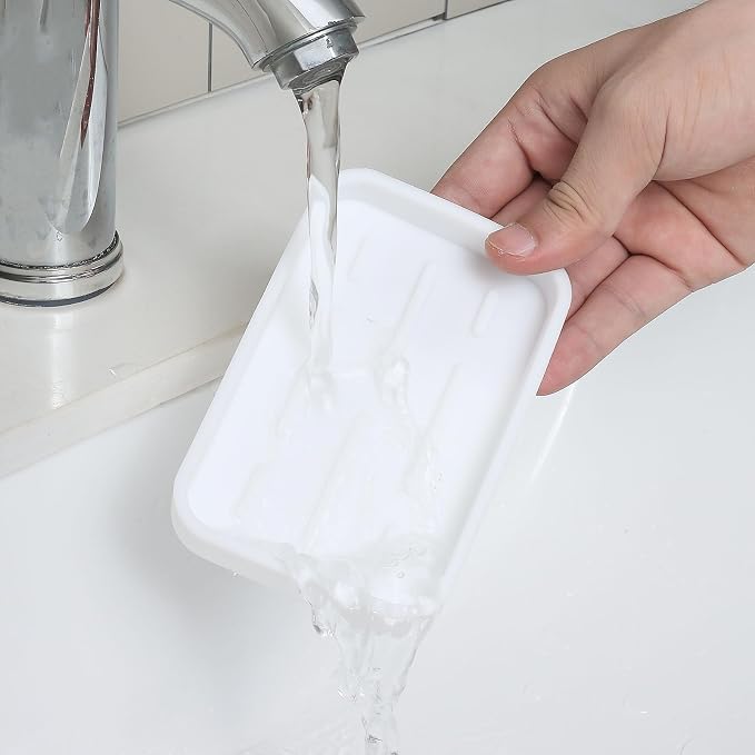 MicoYang Silicone Kitchen Sink Organizer Tray for Multiple Usage,Easy Clean Sponges Holder for Kitchen Bathroom Counter or Sink,Dish Soap Dispenser,Scrubber,Bottle,Cup White 4.9”x 3.2”