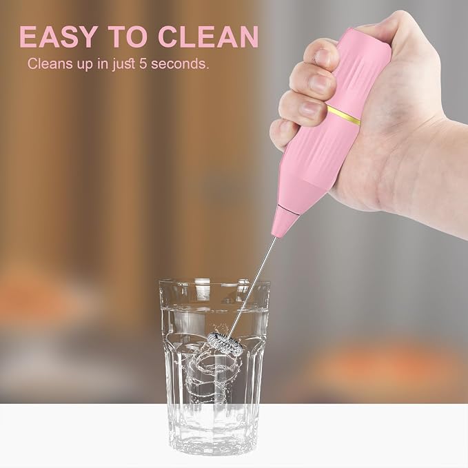 Handheld Milk Frother Wand, Pink | For Coffee, For Matcha, For Latte & Cappuccino, For Hot Chocolate & Egg