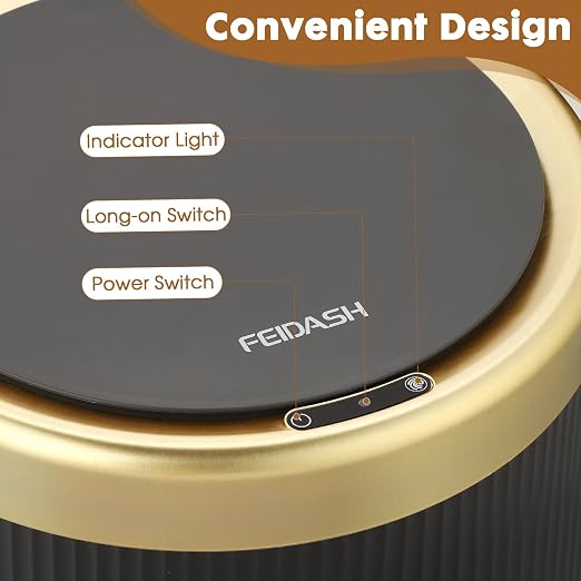 Motion Sensor Trash Can with Lid,Touchless Sensor Bathroom Trashcan | 3.7 Gallon Dog Proof Smart Sensor Wastebasket,Diaper Trash Bin,Plastic Garbage Can for Bedroom,Office,Kitchen-Black and Gold