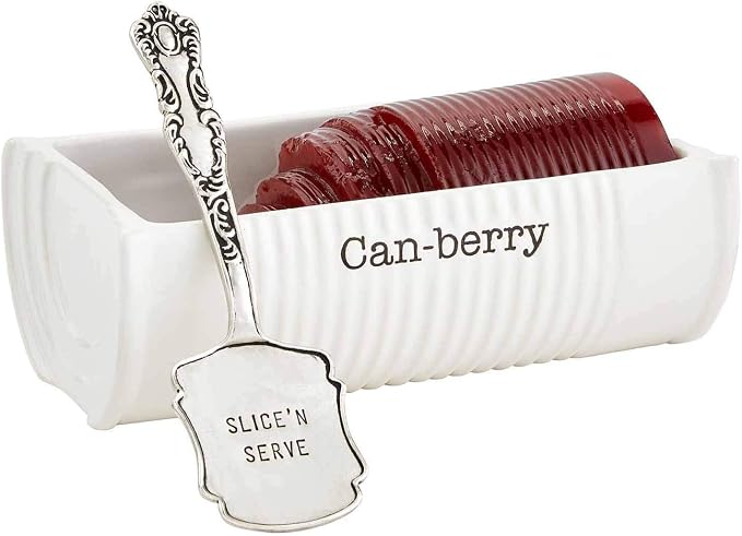 Mud Pie Can-Berry Ceramic Cranberry Serving Dish, Includes Spatula | Holds 1 Can Cranberries, Holiday, Thanksgiving, and Christmas Novelty Serveware, White, Cranberry Dish Server