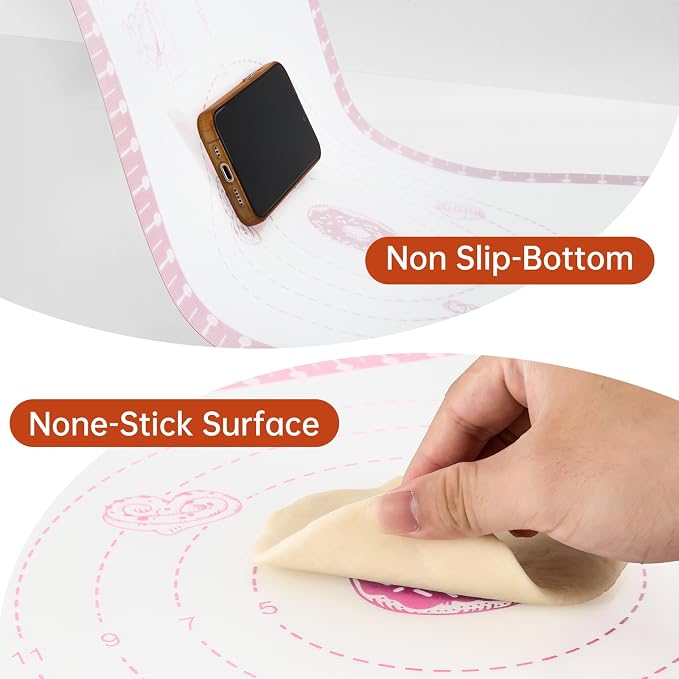 Silicone Baking Mat with 10 Recipes, Pastry Mat for Dough Rolling, Silicone Mat for Baking Macaron, Cookie, Bread, Pizza,Surdough, Fondant Mat for Kitchen, Extra Large 32 X 24 INCH