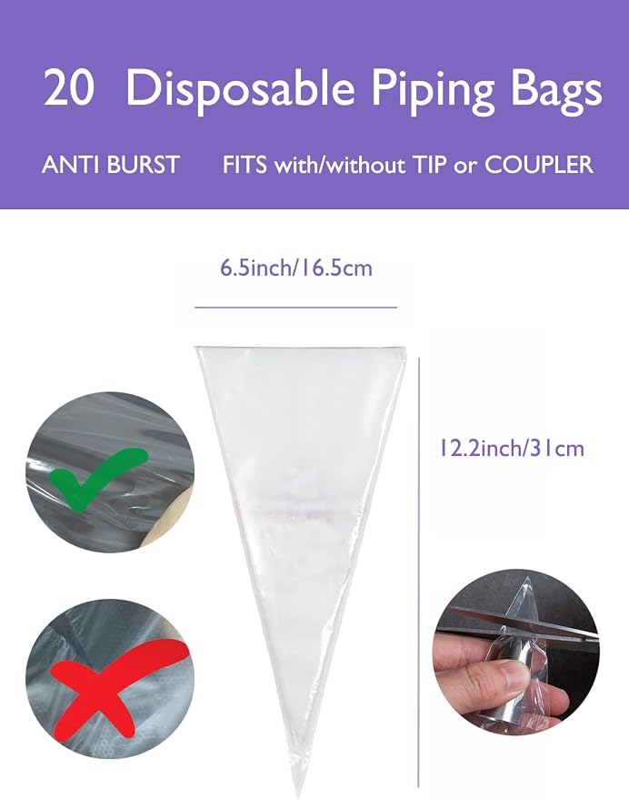 1M 2D 2F Piping Tips Set with 20 Bags, Large Cake Decorating Tips
