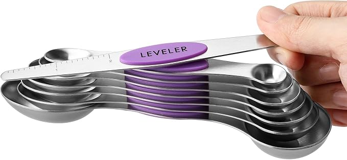 Spring Chef Stainless Steel Magnetic Measuring Spoons Set of 8, Orchid | Nesting Teaspoon & Tablespoon Measuring Spoons w/ Leveler for Dry & Liquid Ingredients, Measure Spoons For Baking & Cooking