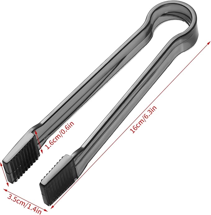 10 Pcs Plastic Buffet Serving Tongs, Clear Black Kitchen Tongs Mini Serving Utensil Tongs for Food Ice Salad Buffet Barbecue Cookies, 6.3 Inches