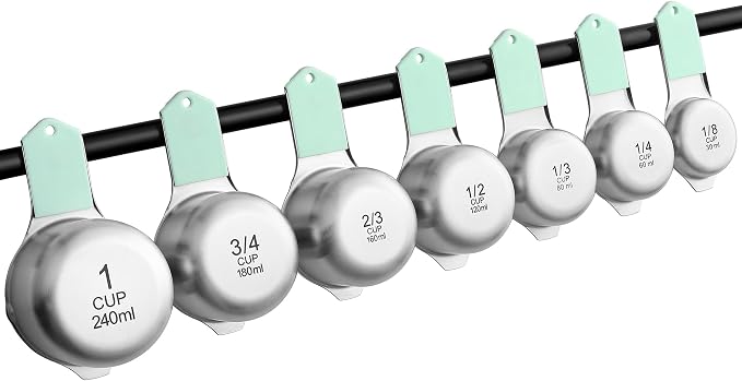 Spring Chef Magnetic Stainless Steel Measuring Cups Set of 7 Patented, Mint | Metal Measuring Cups for Measuring Dry or Liquid Ingredients, Easy to Read Markings, Dishwasher Safe Nesting Magnetic Cups