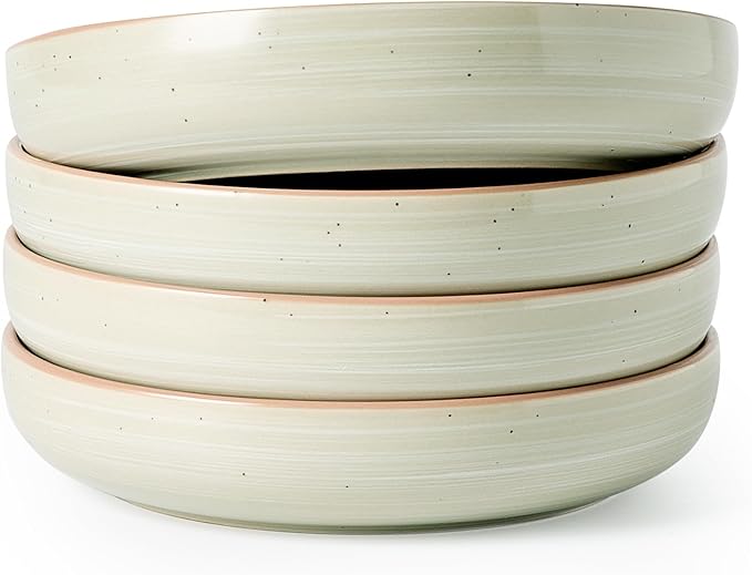 famiware Milkyway 33 oz Pasta Bowls Set of 4, Matcha Green | Double Reactive Glaze, Scratch-Resistant Stoneware Salad Bowls, Stackable, Dishwasher & Microwave Safe, Lead-Free