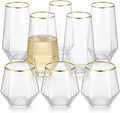 Oojami 48 Pack Plastic Champagne Flutes and Wine Glasses, Diamond Gold Rim | Stemless 9oz Flutes, 12oz Cocktail Cups, Mimosa Glasses, BPA-Free Shatterproof Reusable Recyclable for Wedding Birthday Party