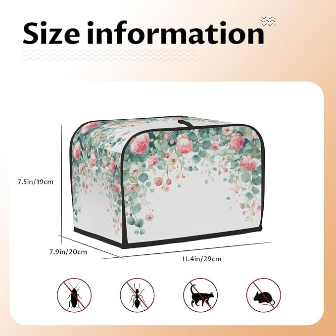 2 Slice Toaster Cover Watercolor Flowers Leaves Toaster Covers Two Slice Wide Slot Waterproof and Dustproof Covers for Wide Slot Toasters and Small Appliances Kitchen Decor Gifts